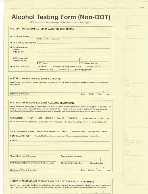 Non Dot Alcohol Testing Form